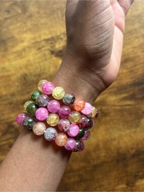 4pcs Bubblegum Handmade Glass Stone Beaded Stretch Bracelet